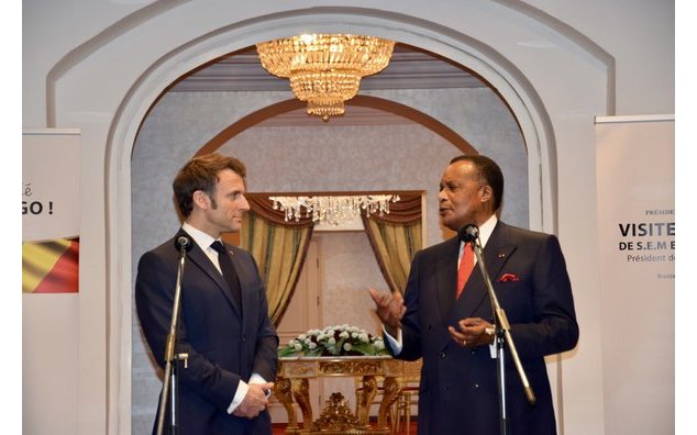 Point presse des Présidents Emmanuel MACRON et Denis SASSOU N'GUESSO à la Présidence congolaise, le vendredi 3 mars 2023
